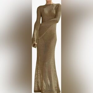 Knit Maxi Dress Saodimallsu Crochet Long Sleeve Sexy Mesh Backless Knit